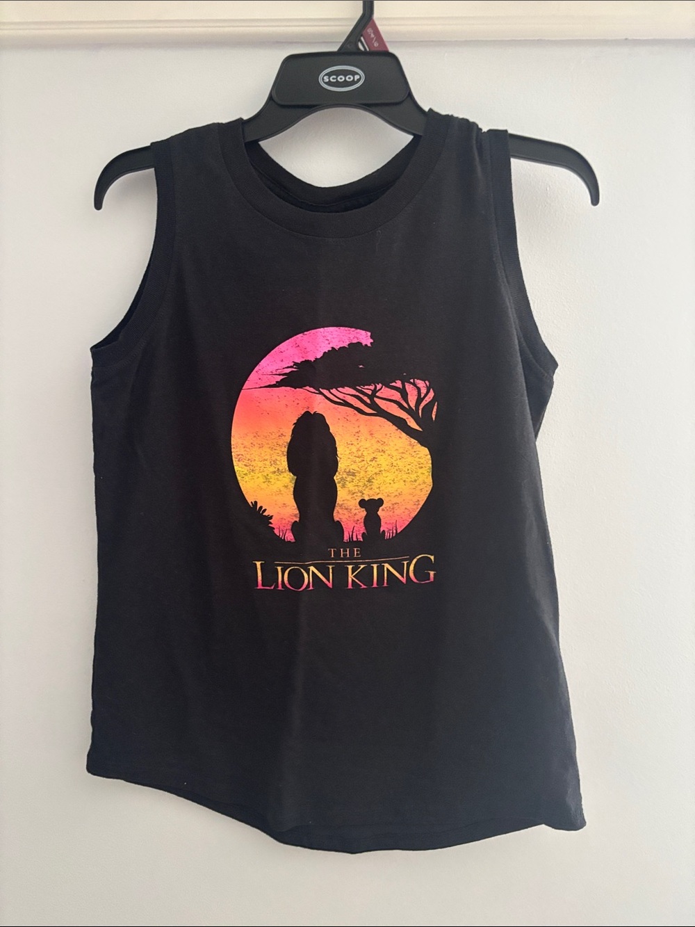 Disney Black Lion King Tank with Pink-Orange Sunset Graphic